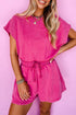 Edgy Casual Mineral Wash Short Sleeve Drawstring Cutout Back Romper
